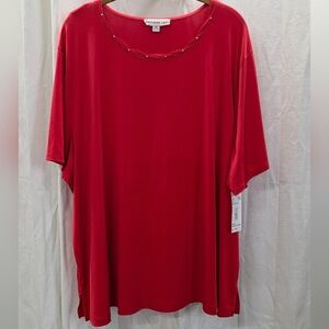 Southern Lady 3X 22/24 Red Short Sleeve Twist Embellished Neckline Top Blouse